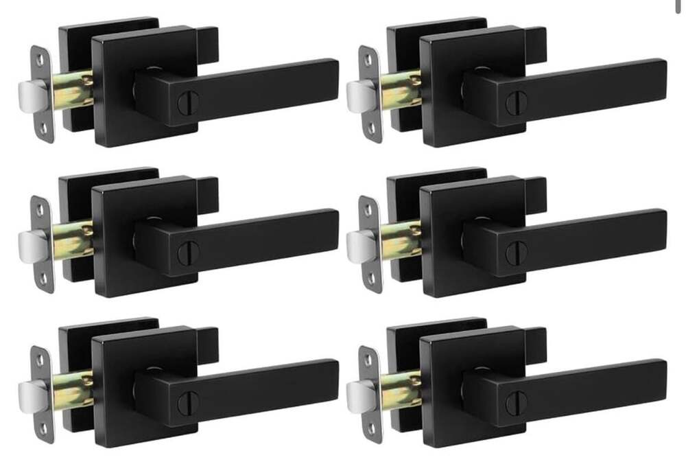 Modern Matte Black Square Door Lever Privacy Handle Set 6-Pack